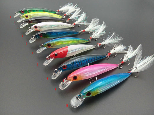 Shallow Swimming Feather Tail Lures (10Pcs)